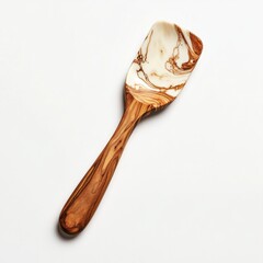 Natural grain wooden spatula on a white background showcasing its polished surface and elegant design for kitchen use