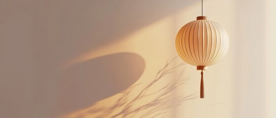Elegant paper lantern casting shadows in a serene indoor space