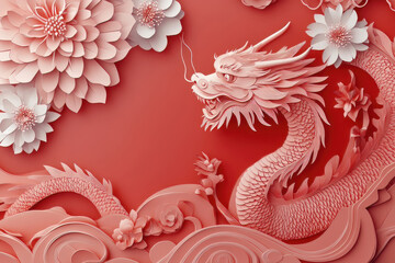Dynamic dragon artwork asian culture paper sculpture vibrant environment artistic viewpoint mythical concept