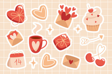 Romantic Valentines Day Sticker Set with Love Symbols