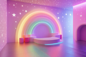 Vibrant rainbow art installation creative space visual content modern environment unique perspective imagination unleashed