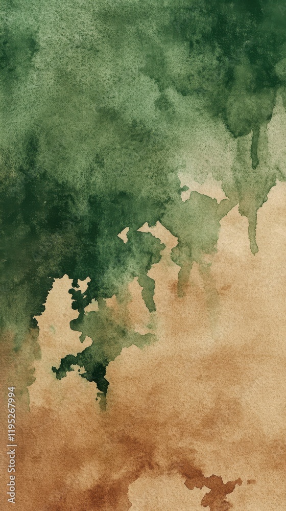 Aufkleber nature-inspired watercolor background with earthy tones of moss green and warm brown creating a rust