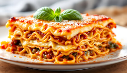 Fototapeta premium Beautiful Italian Lasagna, white background 