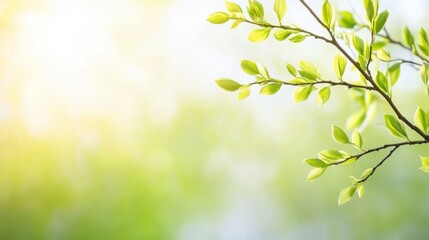 Obraz premium Delicate willow branches in fresh green, soft morning light, serene and minimalist Qingming Festival scene.