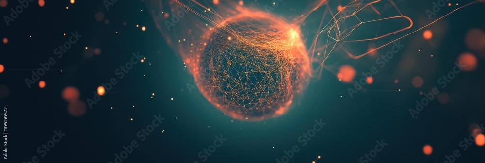 Aufkleber Glowing digital globe surrounded by flowing lines and points in a futuristic setting. Generative AI