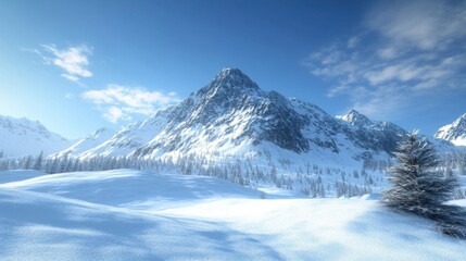 Obraz premium Snowy mountain peak under blue sky.