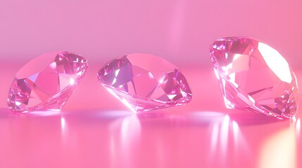 Fototapeta premium Sparkling Pink Diamonds on a Soft Pink Background with Reflections