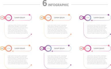 Colorful Modern Business infographics design for Six Step, option, parts or process. Infographic 6 element design template for presentation. process diagram, step banner, flow chart, 6option template.