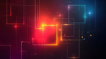 Obraz premium Vibrant Neon Geometric Abstract Digital Backdrop with Glowing Lights and Futuristic Tech Vibe