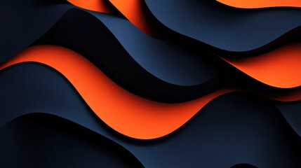 Bold abstract design featuring deep navy and bright orange gradients with overlapping shapes creates a striking modern artwork