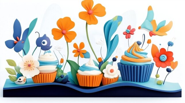 Artistic rainbow cupcakes with delicate, colorful swirls of frosting, smooth layers, and intricate details, creating a vibrant and visually stunning dessert presentation