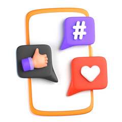 Social Media Like 3D Icon, featuring a stylized thumbs-up symbol surrounded by vibrant social media icons and notifications, symbolizing engagement, approval, and interaction on social platforms