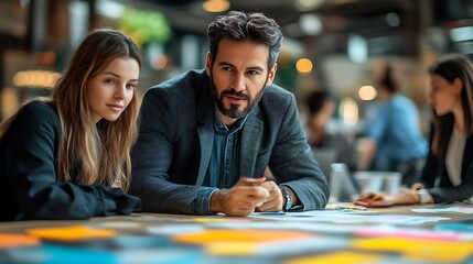 Focused business team collaborating on project.