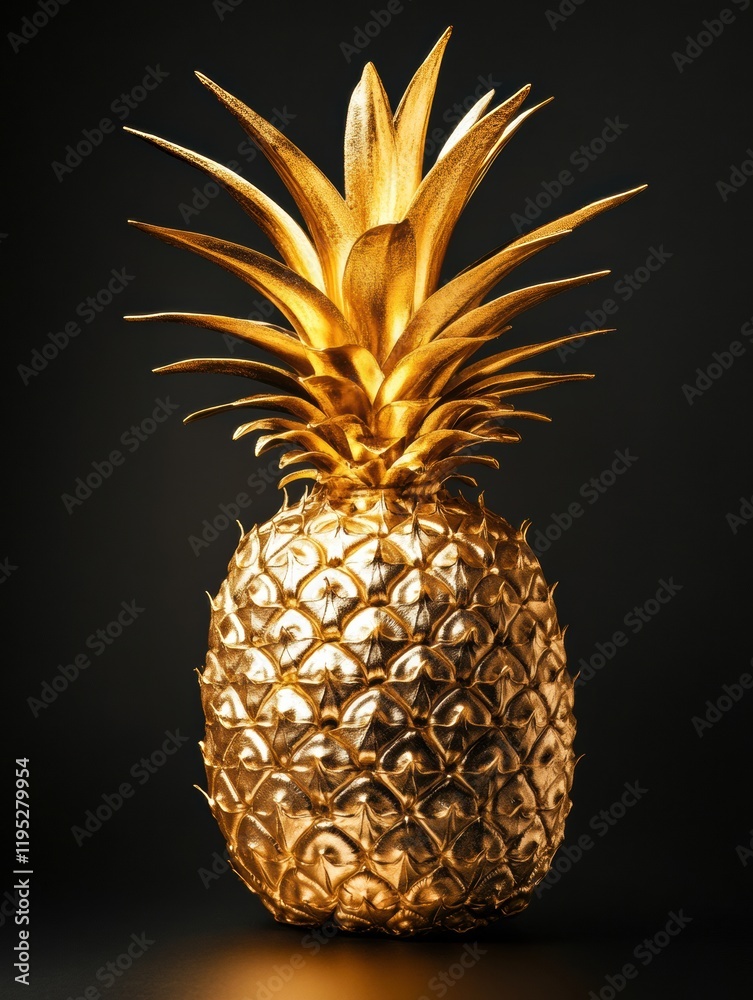 Poster luxurious golden pineapple showcasing exquisite craftsmanship in a contemporary setting filled with 