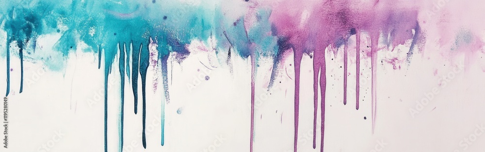 Poster Colorful soft strokes blend to create a serene abstract background with drips of turquoise and pink hues
