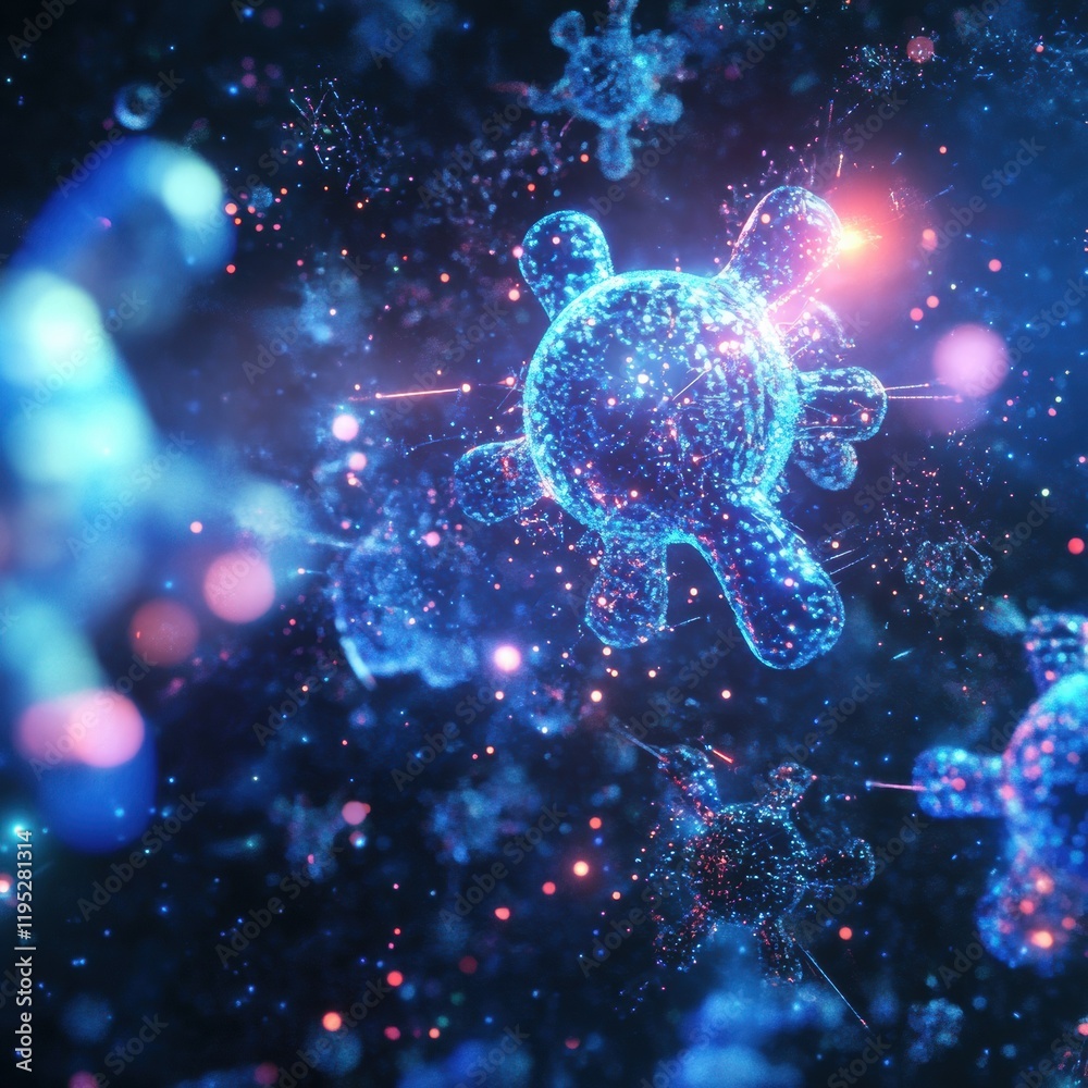 Poster Visualization of antibodies engaging pathogens in a dynamic immune response within the human body. Generative AI