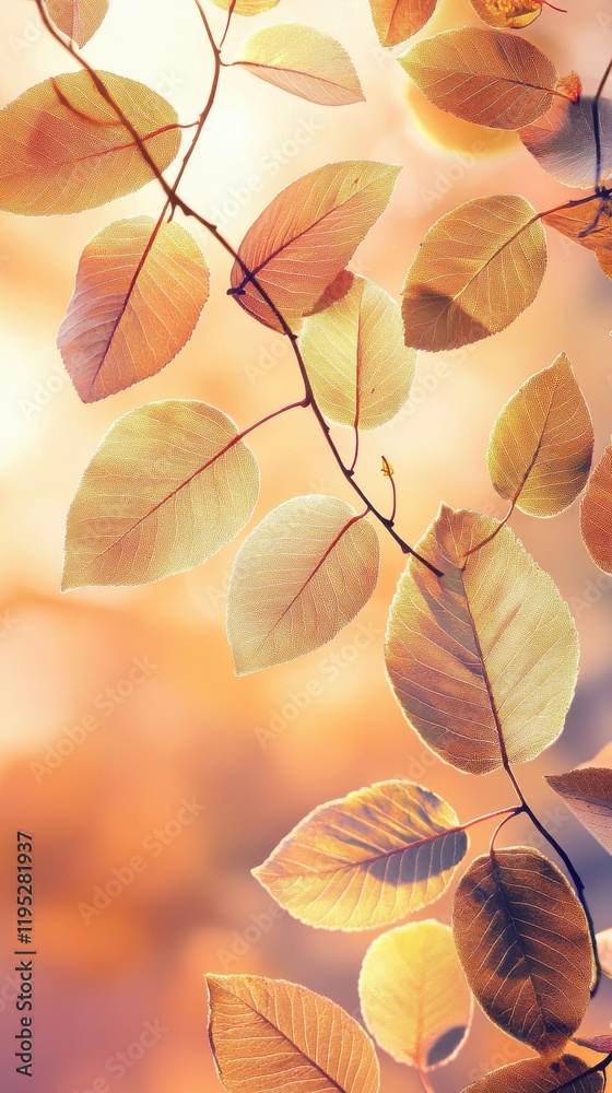 Poster soft glowing edges highlight golden leaves in a tranquil autumn setting