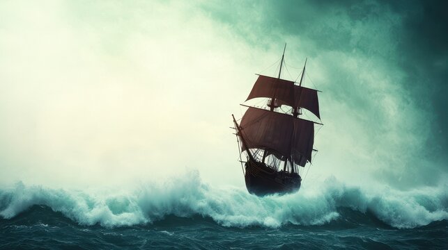 Undefeated Concept, Majestic Ship Sailing Through Turbulent Waves in an Undefeated Journey Across the Ocean