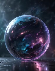 Fototapeta premium Cosmic mist swirls around a holographic sphere , surreal, mist, sphere