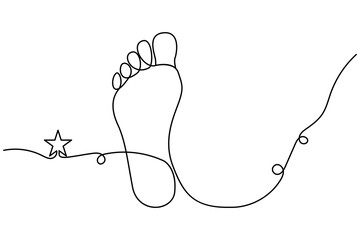 Foot sole continuous one line drawing of outline vector illustration of minimalist