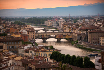 Fototapeta premium Panoramic view of Florence city, Italy at sunset