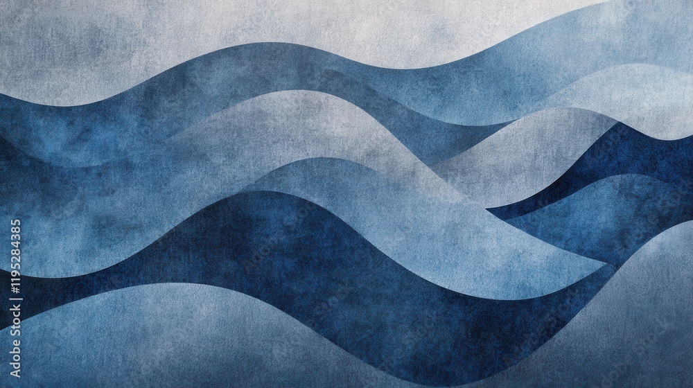 Poster Gradient of abstract pencil strokes creating serene blue waves in soft tones and textures