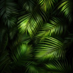 Lush Green Palm Fronds: Tropical Leaf Background