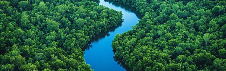 Naklejka premium A sustainable travel concept showcasing an electric car driving through a green forest, symbolizing eco-friendly and carbon-neutral transportation.