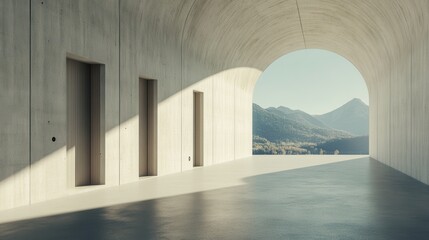 Obraz premium Minimalist corridor overlooking serene mountain landscape
