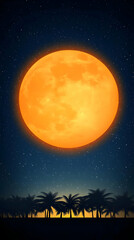 Fototapeta premium Tropical Night Illustration: Giant Orange Moon