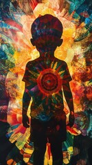 Vibrant visualization of a child's silhouette surrounded by colorful patterns in an artistic representation