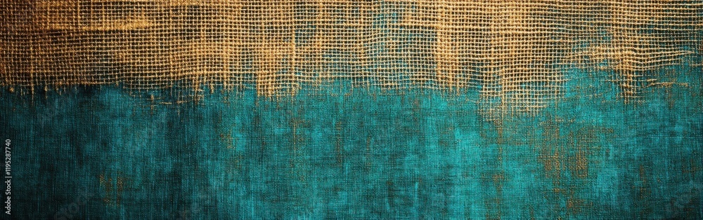 Poster vibrant teal and gold burlap pattern ideal for various decorative applications and textile projects