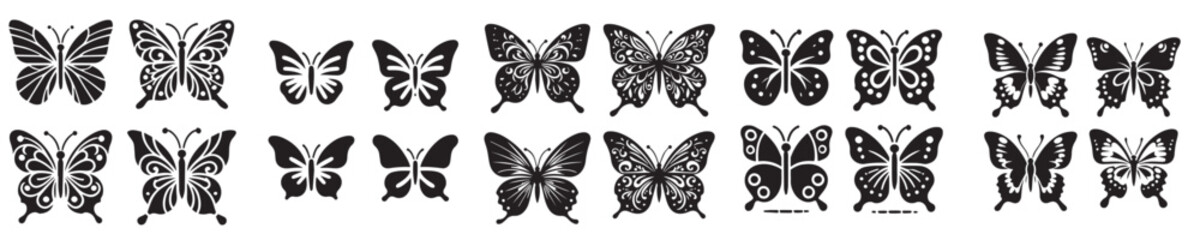 set of vector icons of silhouette butterflies