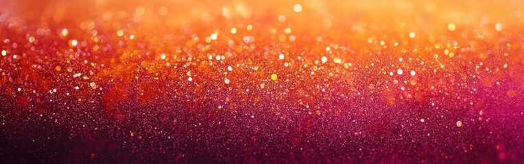 Vibrant gradient background blending shades of orange, pink, and purple with a shimmering sparkle effect at golden hour