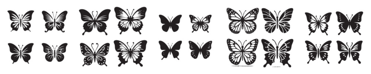 set of vector icons of silhouette butterflies