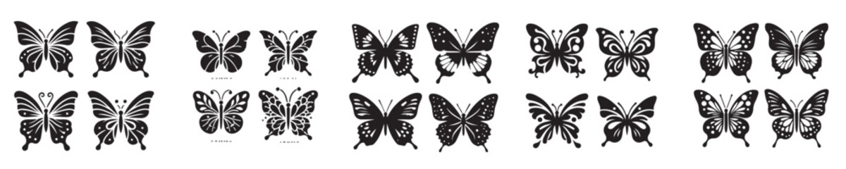 set of vector icons of silhouette butterflies