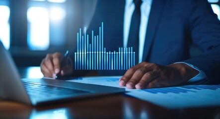 Business Professional Analyzing Data with Digital Graphs and Charts