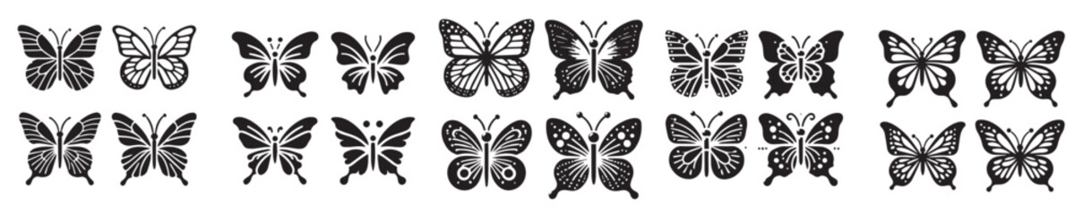 set of vector icons of silhouette butterflies