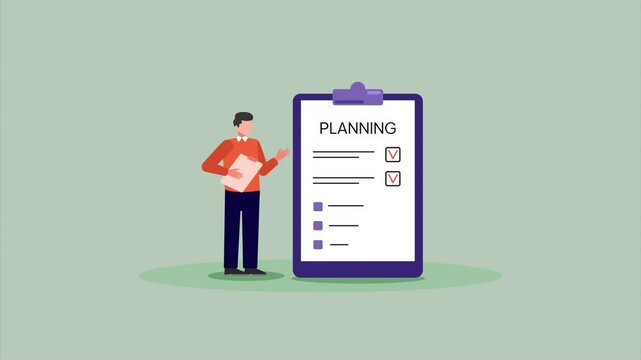 Animated video Planning concept. Full length animation illustration. High quality 4k footage.