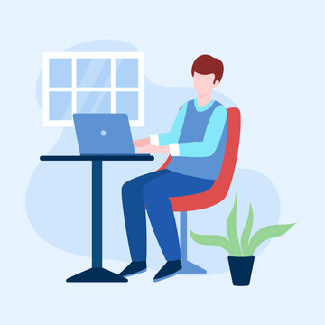 man working laptop blue setting clip art preview