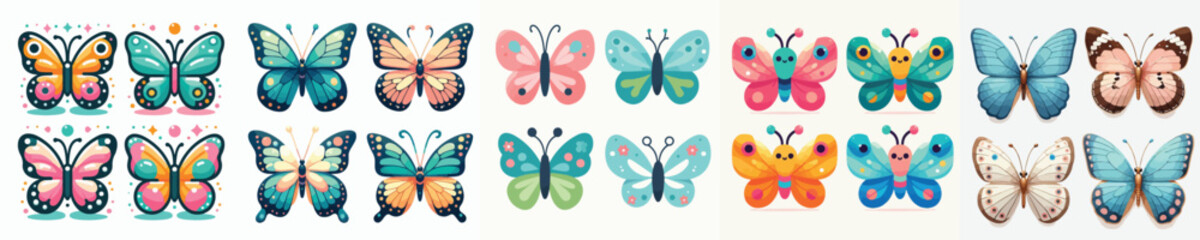 vector set of cute colorful butterflies