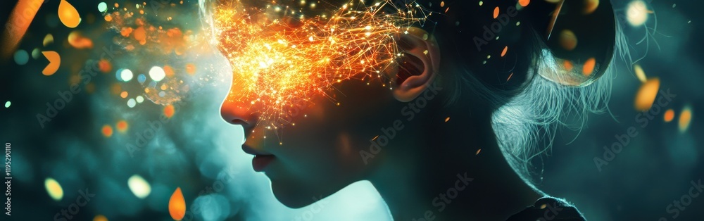 Aufkleber surreal portrait of a glowing child embodying creativity and wonder in a dreamlike setting
