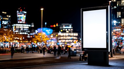 Blank Billboard in a Bustling Night City