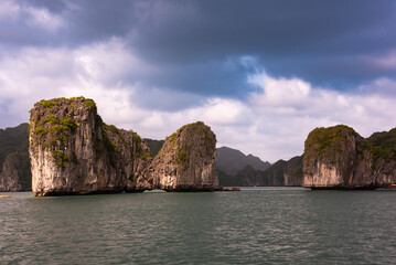Beautiful landscape of Ha Long bay in Vietnam with islands and boats