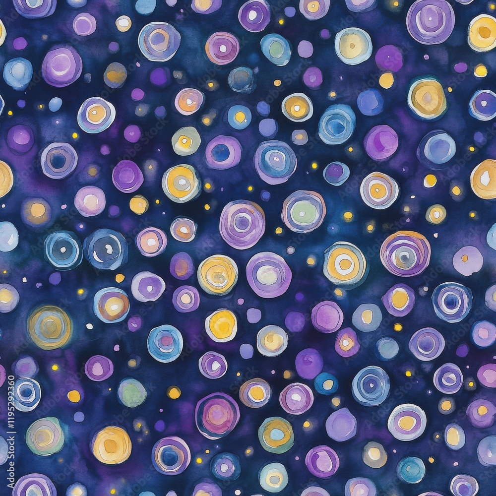 Aufkleber serene watercolor doodle featuring colorful circular patterns against a dark background in a whimsic