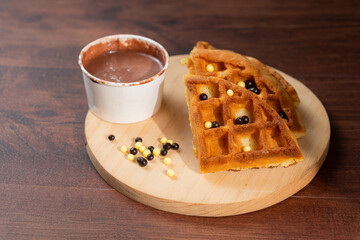 Delicious Waffles with Chocolate Sauce