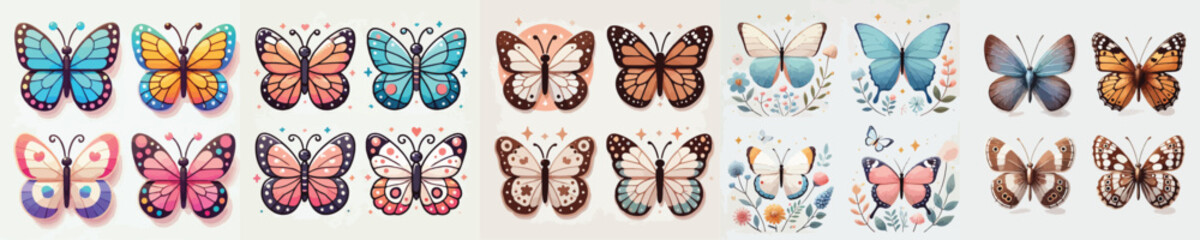 vector set of cute colorful butterflies