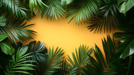 Product display with natural concept, tropical leaves on white background.