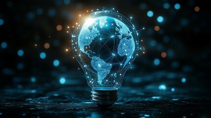 Glowing Earth Inside Lightbulb Symbolizing Earth Hour Holiday, Blue Tones, Celebrating Sustainability
