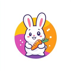 Cute bunny holding carrot, colorful background, logo design